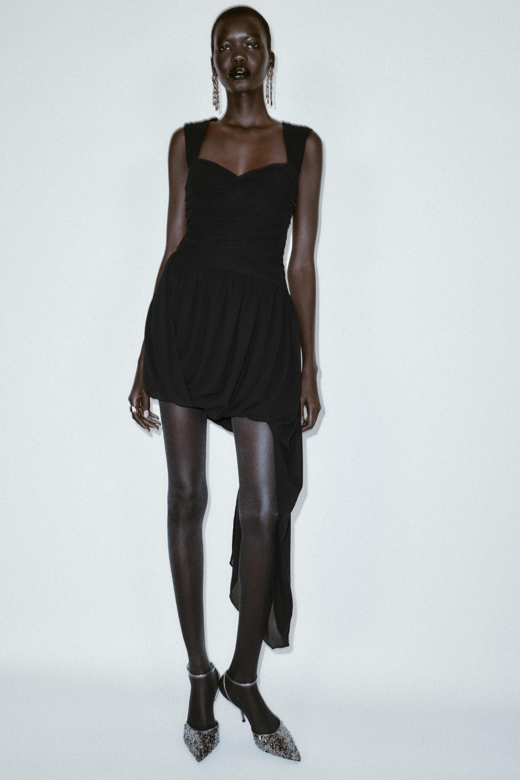 ASYMMETRICAL DRAPED MINI DRESS WITH BALLOON HEM
